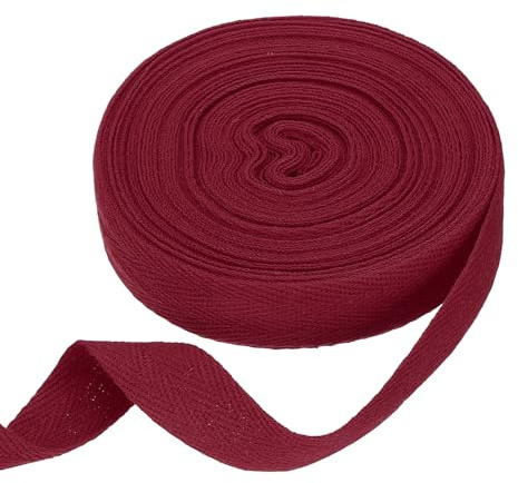 QUARKZMAN Baumwoll Gurtband 20mm x 10m (B x L) Baumwollgewebe Fischgrät-Gewebeband Bänder Schrägbänder Rolle für Kunst und Handwerk Zubehör DIY Nähen Basteln (Dunkelrot)