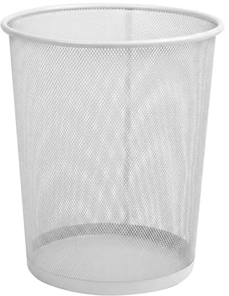 Sinoba Papierkorb Mülleimer Abfalleimer rund 18L Mesh Metall 34cm | Weiß | Papiereimer aus Draht, 34 cm Höhe und 18 Liter. Runde Mesh-Optik für Büro und Kinderzimmer, auch in schwarz und silber