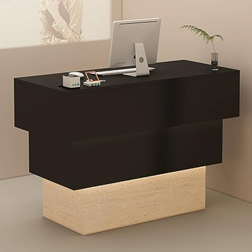 Receptionsskrivbord med kabelhantering och förvaring – elegant främre räknare för salonger och kontor – snygg design för detaljhandelsutrymmen