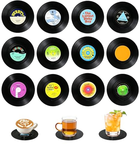 wlsvega 12 PièCes Dessous De Verre,sous Verre,Disque Vinyle Coaster | Cadeau CréAtif Pour Les MéLomanes, Adapté Aux Bars, CaféS, Maisons, FêTes, Bureaux