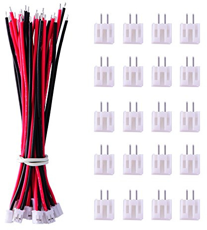 20 Pezzi Micro JST PH 2.0 2-Pin Maschio Connettore con Filo e 20 Pezzi 10 cm Rosso e Nero Silicone Filo del Cavo con Connettore Femmina