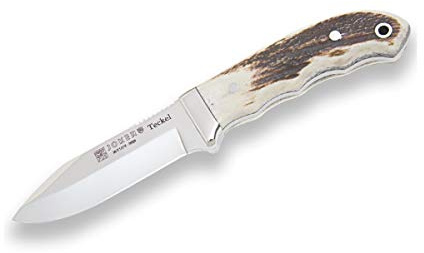 Joker bälteskniv bergkniv teckning CC84, med rostfritt stål, hjorthörnor, MOVA rostfritt stål blad 9,5 cm, totalt 19,5 cm, 190 gram, fiskeredskap, jakt, camping och vandring.