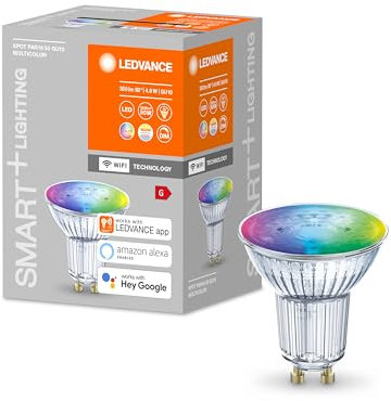 LEDVANCE GU10 LED Lampe, Wifi Reflektorlampe mit 5 W (350Lumen) ersetzt 50 W Spot, RGBW Lichtfarbe (2700-6500K), dimmbar und kompatibel mit Alexa, google oder App, Lampen im 1er-Pack
