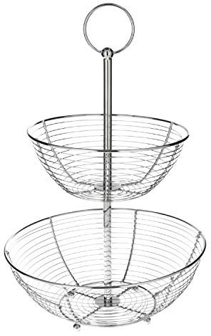 Frutero 2 Niveles, Acero Cromado, Doble Canasta De Rejilla, Ø 30x46 (Alt) cm.