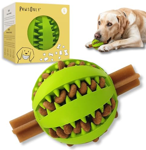 PawsOnly | Futterball für Hunde | Hundespielzeug Intelligenz | Groß Grün | Denkspiele & Beschäftigung gegen Langeweile | Leckerli Ball aus Naturkautschuk | Befüllbarer Snackball | BPA-frei | Zahnball