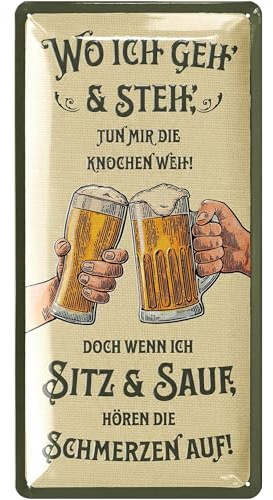 LANOLU Retro Blechschild Bier - lustige Schilder mit Sprüchen Bar Dekoration für Partykeller, Kneipen Bardeko für Stammtisch, Geschenkidee für Papa zum Vatertag, vintage Metallschild 17x34cm