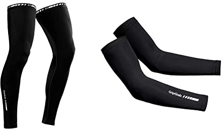 GripGrab Leg Warmers Light Fahrrad Übergangs Beinlinge, Schwarz & UV Sleeves UPF 50+ UV-Schutz Armlinge Rutschfeste Dünne Leichte Sommer Fahrrad Radsport Sonnenschutz Armwärmer, Schwarz