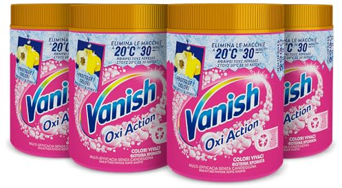 Vanish Oxi Action Multipower Polvere Rosa, Smacchiatore per Capi Colorati, 4 Confezioni da 1 kg di Smacchiatore per Bucato, Additivo Lavatrice Multiazione senza Candeggina