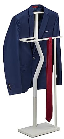 Relaxdays Servitore da Uomo Servo Muto da Camera, Appendiabiti da Terra per Giacca e Pantalone 107 x 48 x 20 cm, in Acciaio e MDF, Bianco