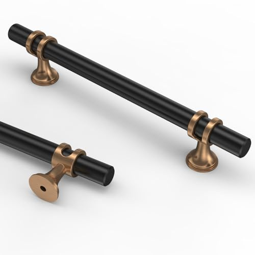9BUILD 10 Pack 128mm Black Champagne Cupboard Handles - Zinc Alloy Cabinet Handles for Kitchen & Wardrobe