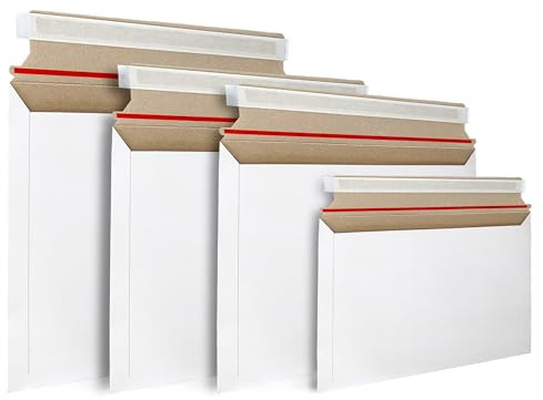 Versandtaschen aus weißem Karton mit Selbstklebend - Größe C5+ 250x160 mm + Pappe 40 mm - Leicht 22g - Packung mit 25 Stück - In kleinen und großen Größen erhältlich