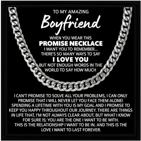 Gifted Happiness Boyfriend Promise Necklace Cuban Link Chain Necklace for Men Anniversary Valentines Birthday Gift for Him