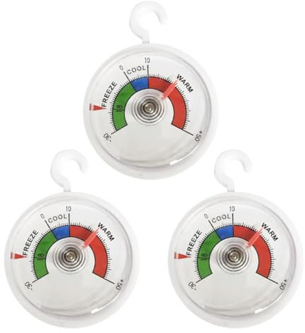 Termómetro para frigorífico con esfera de 65 mm, Termómetro de refrigeración analógico pequeño y práctico control, termómetro redondo con gancho para colgar, analógica y bimetálicas