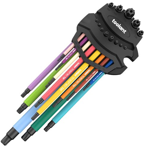 Juego de llaves Torx de 13 piezas (T6-T50), juego de llaves Metirc Star de seguridad de brazo extralargo, juego de llaves Torx hechas a mano con mangas codificadas por colores para montaje de muebles