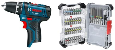 Bosch Professional 12V System Akku Bohrschrauber GSR 12V-15 (ohne Akku/ Ladegerät) + 40-tlg.Extrahartes Schrauberbit-Set, Amazon Exklusiv (197 x 110,5 mm)
