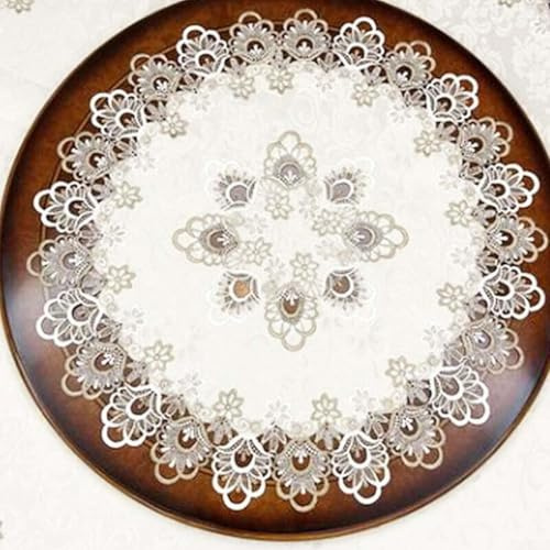 StarRing Bestickte Tischdecke, Vintage, weiße Spitze, Blumenmuster, rund, geprägte Spitze, Tischdecke, Tischdekoration für Esstisch, Couchtisch, Buchtisch (L)