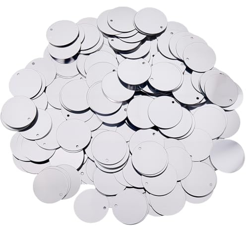 CABODYALS 454 Stück Silberne Runde Flache Pailletten Lose Masse 20mm Groß Mit Einem Loch Oben PVC Metallisch Glitzernde Applikation Spangle Paillette Zum Nähen Herstellen von Kleidung Hochzeitsdekor D