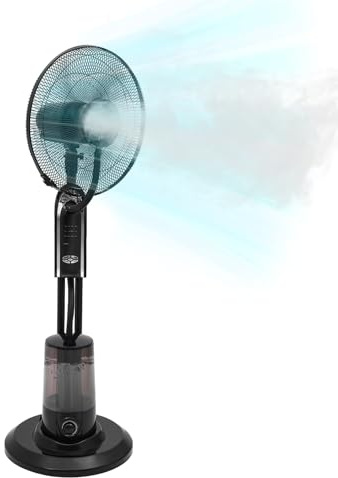 MEELRYD Stand-Ventilator mit Sprühnebel, inkl. Fernbedienung Timer-Funktion, 3 Windmodi, 3.2L Wassertank, Tragbarer Sprühtank für Schlafzimmer, Wohnzimmer, Arbeitszimmer, Büros
