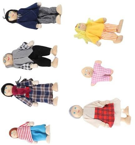 Dioche Puppenhausfamilie Familienpuppenfiguren aus Kiefernholz, Miniaturmenschen-Spielzeugset – Pädagogisches Puppenhauszubehör – Weicher Körper und Flexible Gliedmaßen – Perfekt für Im Alter von