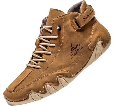 Scarpe da uomo in pelle, a piedi nudi, impermeabili, in pelle scamosciata, per attività all'aperto, barefoot, scarpe impermeabili, stivaletti da trekking, piedi larghi, ortopedici, 011 marrone, 43 EU