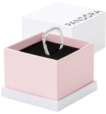 PANDORA Anello Wishbone in argento Sterling brillante con zirconia cubica trasparente, 50