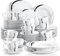 VEWEET FIONA 60pcs Service de Table Porcelaine 12pcs Assiette Plate, Assiette à Dessert, Assiette Creuse, Tasse avec Soucoupes pour 12 Personnes Vaisselles Céramique