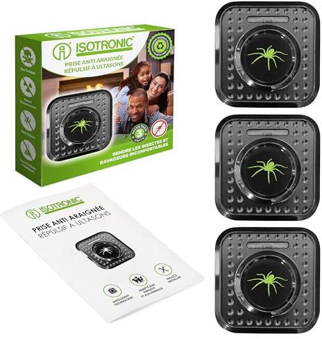 ISOTRONIC Ahuyentador de arañas con ultrasonidos | Enchufe de 230 V repelente de arañas con ultrasonidos | Repelente ultrasónico de arañas | Ahuyentar arañas sin usar venenos | Set de 3