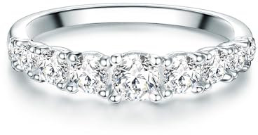 Trilani Damen-Ring Verlobungsring Sterling Silber mit Zirkonia weiß in Brilliant-Schliff - Memoire-Ring mit Stein Trauring für Hochzeit