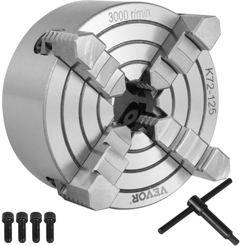 Mophorn Mandrino per Tornio Indipendente a 4 Griffe K72-125 - 5 Pollici 125 mm - Mandibola Reversibile per Metallo - Accessori per Macchina