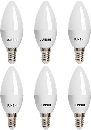 JUNSHI E14 LED Candle Bulbs,5W(Equivalent to 40W),435lm,6500K Cool White,C37 Small Edison Screw SES LED Light Bulb,Non Dimmable-Pack of 6