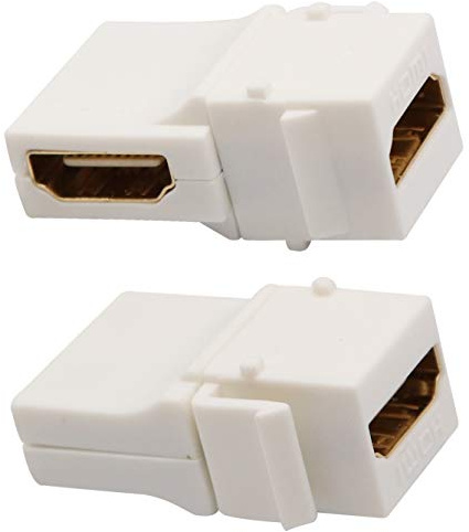 AAOTOKK 90 Grados HDMI Keystone Adaptador HDMI Keystone Hembra a Hembra para Full HD 1080p, 3D 60 Hz Adaptador para Montaje con Hebilla Placa de Pared Panel de Enchufes (Blanco/2 Unidades)