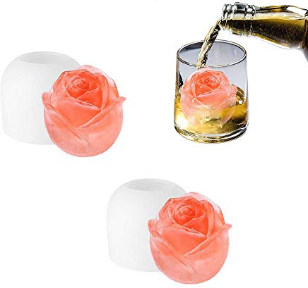 Ygapuzi Lot de 2 machines à glaçons roses, moule à glaçons en forme de rose 3D, boule de glace rose en silicone de 2 pouces pour boissons réfrigérées, whisky, cocktails, bourbon et jus maison