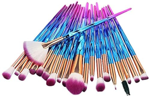 Glamza Diamond - Set di pennelli per sopracciglia, ombretto, ciglia, cipria, labbra, 20 pezzi (blu)