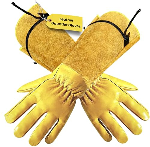 ITC Gauntlet Gardening Gloves, Leather Garden Gloves for Men & Women, Heavy Duty Long-Sleeve Gloves for Brambles, Rose Pruning & Outdoor Work
