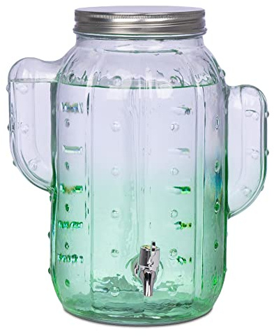 Green Cactus Glass Drink Dispenser 8L - Single - Barware, Drinks Dispensers for Parties, BBQs, Cocktails, Lemonade & Juice