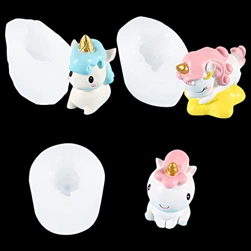 DeryArcle 3 Pièces Moule Licorne Resine Epoxy, Silicone Animaux 3D, Bougies Èpoxy Coulée, Pendentif Bijoux Moulage pour Créatif Décoration de Maison