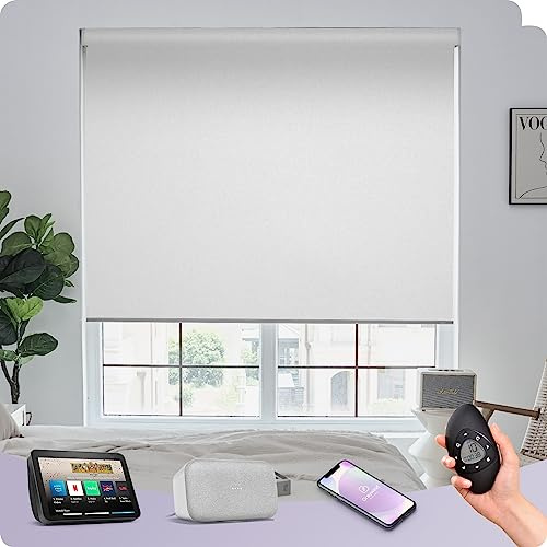 Graywind 4-Schicht Beidseitige Elektro-Thermorollos Innen nach Maß, Smarte Verdunkelungsrollos für optimale Energieeffizienz, wiederaufladbar, Alexa & Google kompatibel mit Fernbedienung, Weiß