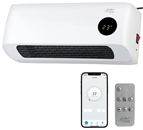 Sichler Haushaltsgeräte Heizlüfter: WLAN-Keramik-Wandheizlüfter, LED-Display, Fernbedienung, 2.000 W, App (Heizlüfter Bad, Bad Schnellheizer, Wand)