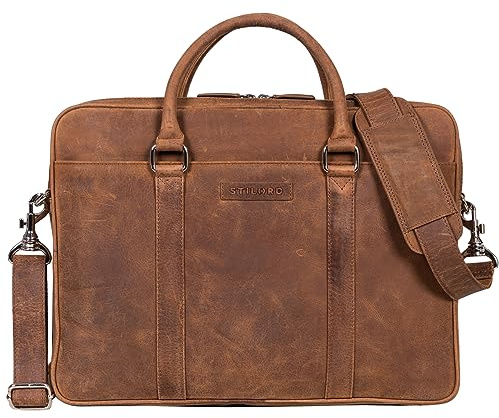 STILORD Caleb Laptoptasche 16 Zoll Leder Vintage Umhängetasche mit Laptop-Fach Damen Tasche Herren Businesstasche groß Aktentasche Echtleder Farbe:Samari - braun