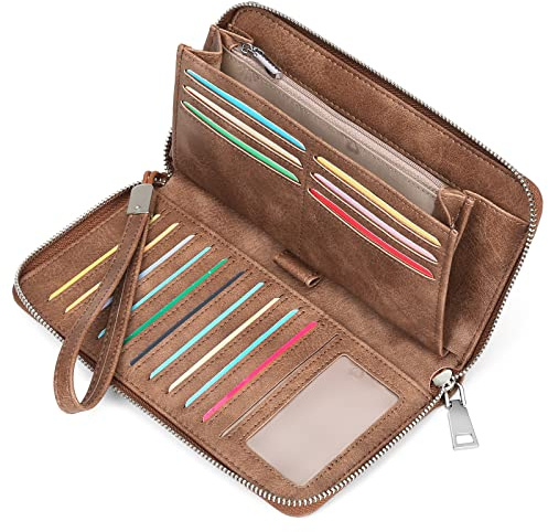 GAEKEAO Geldbörse Damen - Grosse Kapazität Leder Portemonnaie mit Reißverschluss und RFID-Blockierung, Viele Fächer, Geschenk für Damen
