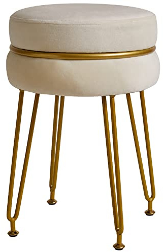 IBUYKE Velvet Round Footstool Ottoman, Tabouret Chaise vanité Blanc L/G-40M