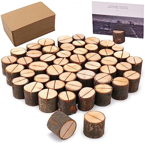 50 Pezzi Carta Titolari Portacarte in Legno, Segnaposto Supporto Numero, Adatto per Biglietti Da Visita Di Nozze, Decorazioni Fotografiche, Mini Menu, Gratis 50 Fogli Cartone