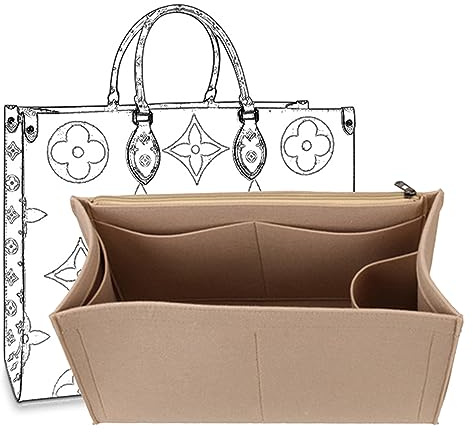 D.DUO Bag Purse Organiser with Zip, Tote Organiser Insert for LV Onthego (Beige, L)
