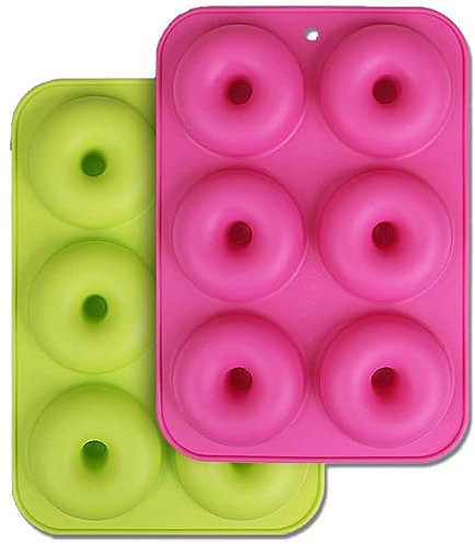DDHHCP 2 stampi per ciambelle, in silicone, per dolci e biscotti, in silicone, resistenti al calore, con 6 scomparti (verde e rosa)