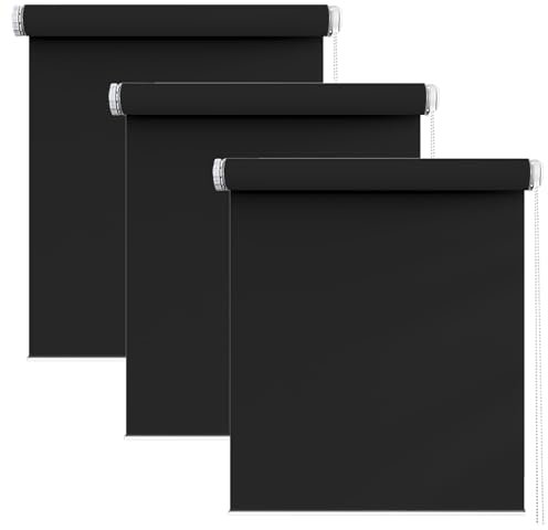 Verdunkelungsrollo 35 x 60 cm, Sichtschutz und Sonnenschutz Blickdicht, Fensterrollo Innen, mit Aluminium-Schienen, für Fenster und Tür, Schwarz