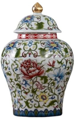 Deko Vase Chinesische Keramik-Ingwerglas-Blumenvasen Mit Deckel, Goldene Emaille-Porzellanvase, Tempelgläser, Tee-Vorratsglas Vase mit Deckel (Color : A, Size : 13 * 21cm)