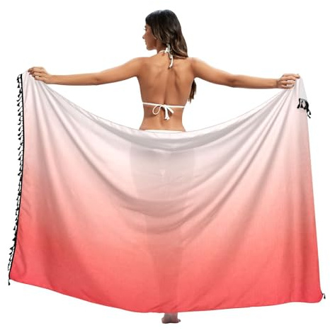 Röd tonad sarong wraps för kvinnor, smekmånad sarong, pool sarong kvinnor, sommarsjal, Röd lutning, L