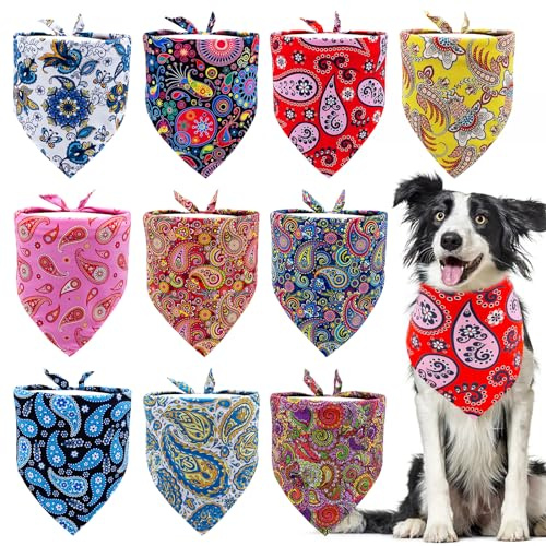 JpGdn 10pcs Pack Dog Bandanas Paisley Scarf for Large XL Dogs Cats Rabbits Soft Bibs Washable Pet Neckerchief Dog Grooming Accessories Costume