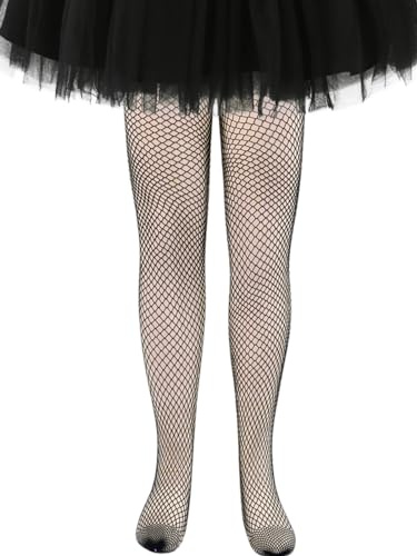 LOLANTA 2-pack flickor fisknätstrumpbyxor, gnistrande strass strumpbyxor för barn urholkade dans fotleggings 4-12 år, Svart-Medium Mesh, 8-12 År