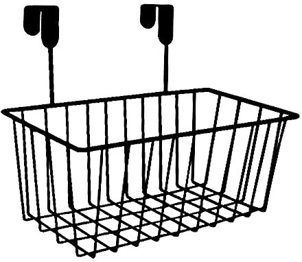 Generic Grid Storage Baskets with Hooks Hanging Storage Baskets over Cabinet Door Organizer Basket Shelves Iron Kitchen Storage Organizer for Rv Garage Railing Kitchen Home Storage, Black